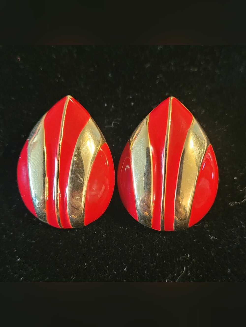 Vintage Red Enamel & Gold-Tone Statement Earrings